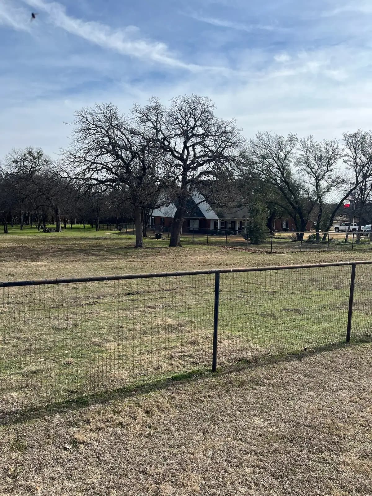 Brush hog mowing along a fence line on a Granbury, TX property